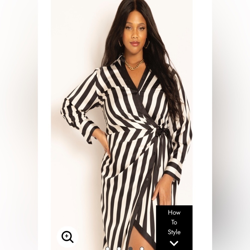 Eloquii NWT Full Sleeve True Wrap Dress Asymmetrical Black White Sz 22 Bold - Picture 16 of 16
